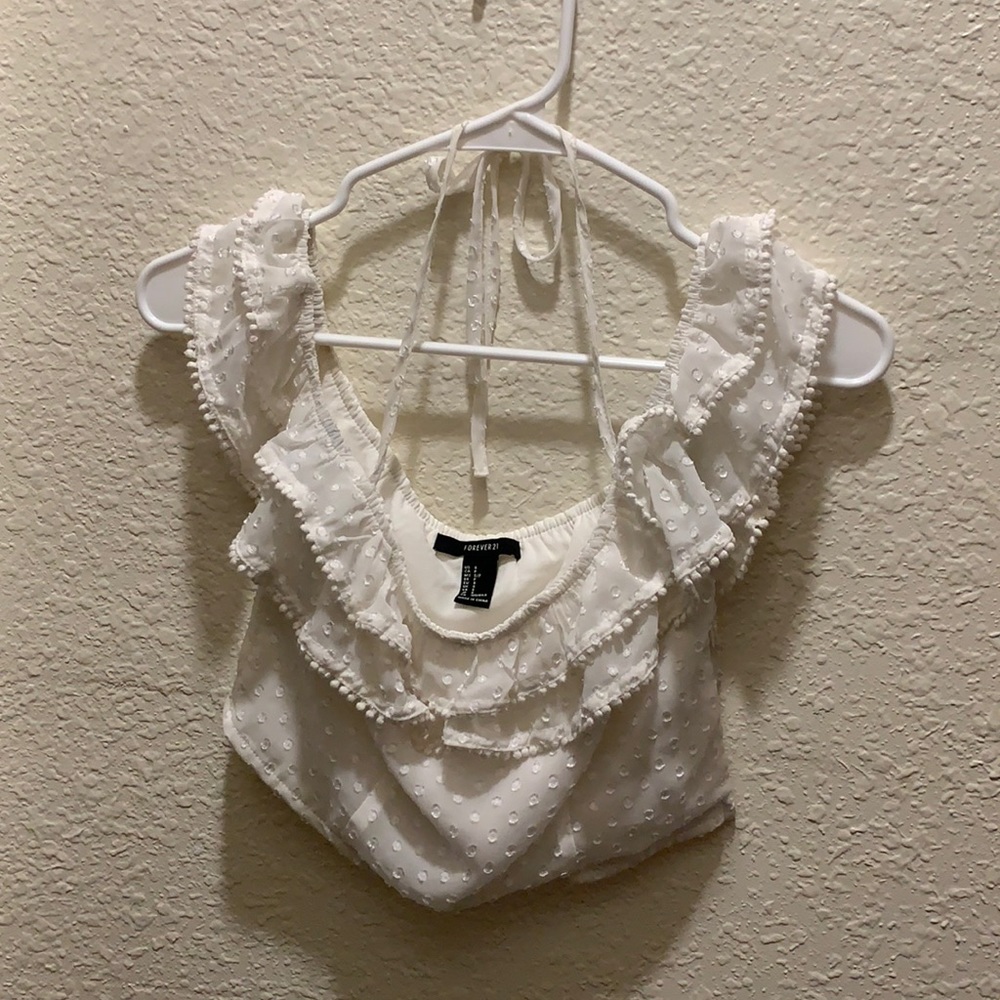 White ruffle crop top
